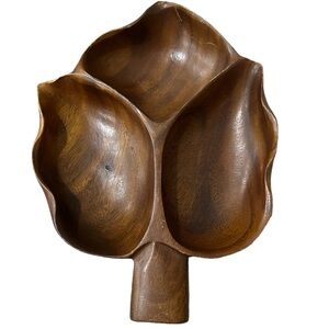 ALII WOODS HONOLULU MONKEY POD 3 SECTION SERVING BOWL MADE IN PHILLIPPINES Leaf